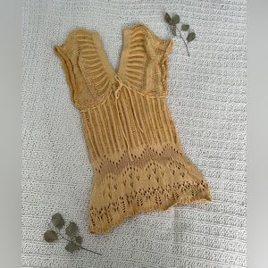 Kimchi & Blue Urban Outfitters Mustard Yellow Crochet V-Neck Dress